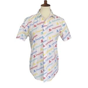 Play Station Mens Shirt Size Small Button-Down Short Sleeve Cotton Logo Collared
